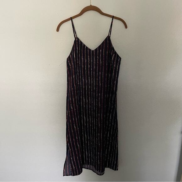 Navy & Burgundy Slip Dress With Grommet Details Striped Midi NWT - Picture 7 of 7